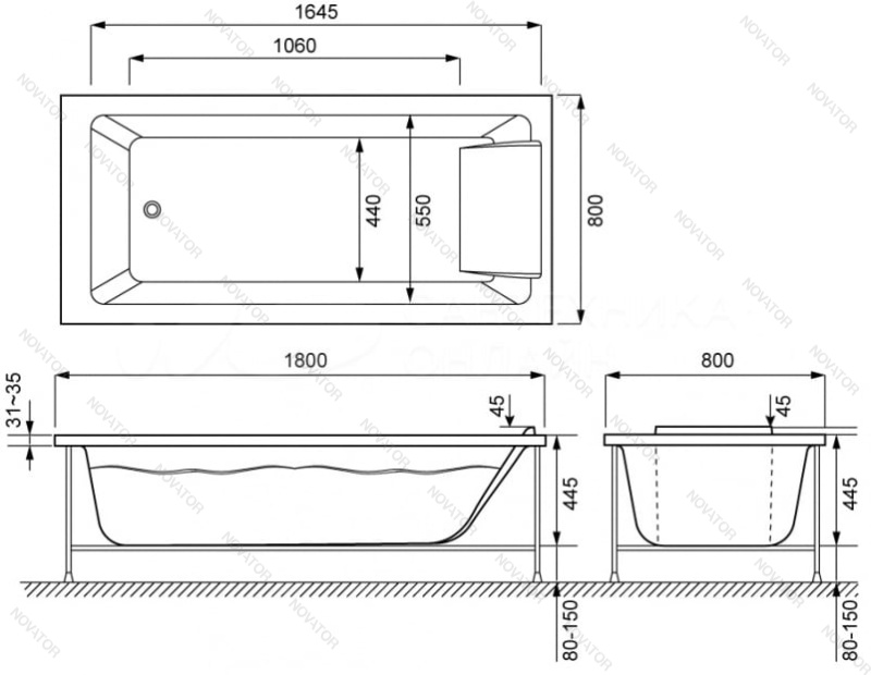 180х80 см Jacob Delafon Sofa E60516RU-00, каркас E6D083RU-00, панель E6D084RU-00