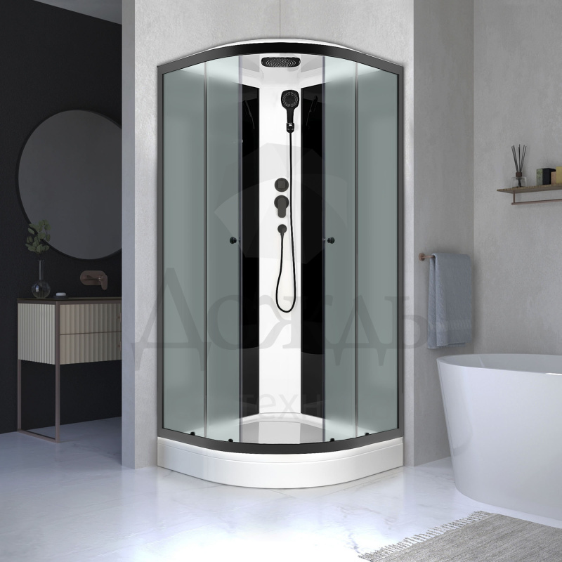Купить Domani-Spa 90х90 см Delight Slim DS99L, сатин стекло, профиль графит, поддон низкий в интернет-магазине Дождь