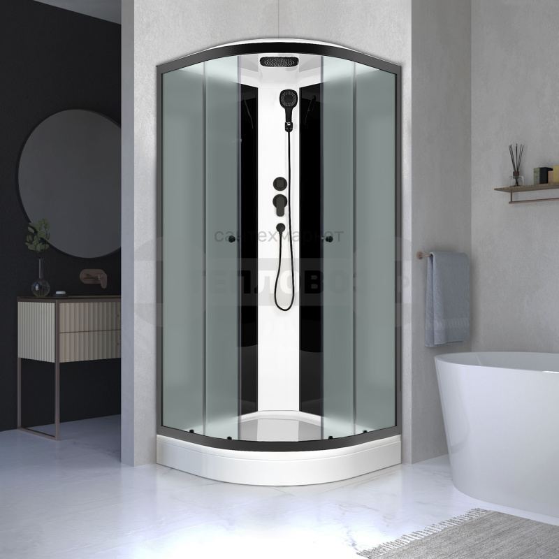 Купить Domani-Spa 90х90 см Delight Slim DS99L, сатин стекло, профиль графит, поддон низкий в интернет-магазине Тепловоз
