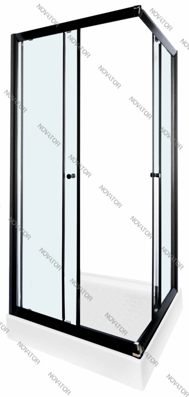 Galletta 90х90 см, 310 90SQ-BT-01, 90SQ, прозрачное стекло, профиль черный, с поддоном