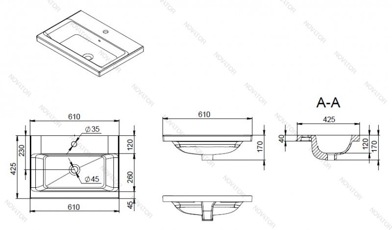 AM.PM GEM M90WCC0602WG, 61 см