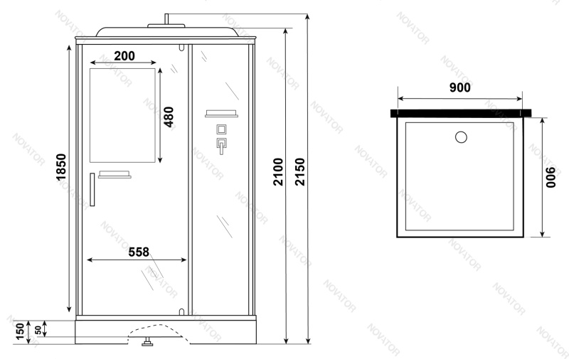Niagara Standart 90х90 см, ST90/15Q, прозрачное стекло, белый профиль, низкий поддон