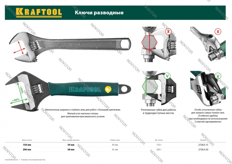 Kraftool SlimWide-S Professional 27263-15, Сr-V, 150 / 34 мм, фосфатированное покрытие