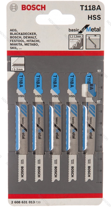 Bosch T118G BIM HSS, 67мм, 5шт, для эл.лобзика