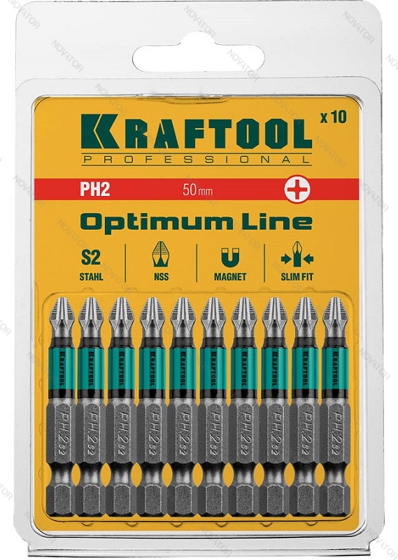 Kraftool 26122-2-50-10 Optimum Line Биты, 50мм, E 1/4", 10 шт, для перфоратора