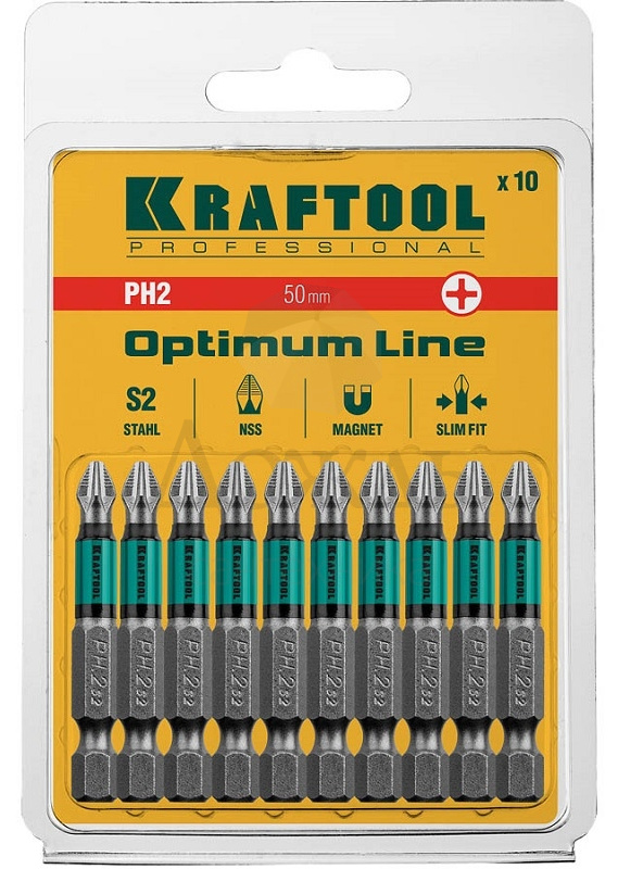 Купить Kraftool 26122-2-50-10 Optimum Line Биты, 50мм, E 1/4", 10 шт, для перфоратора в интернет-магазине Дождь
