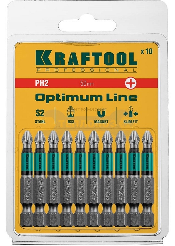 Купить Kraftool 26122-2-50-10 Optimum Line Биты, 50мм, E 1/4", 10 шт, для перфоратора в интернет-магазине Тепловоз