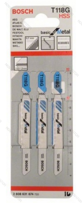 Bosch, T118G BIM HSS, 3шт, для эл.лобзика