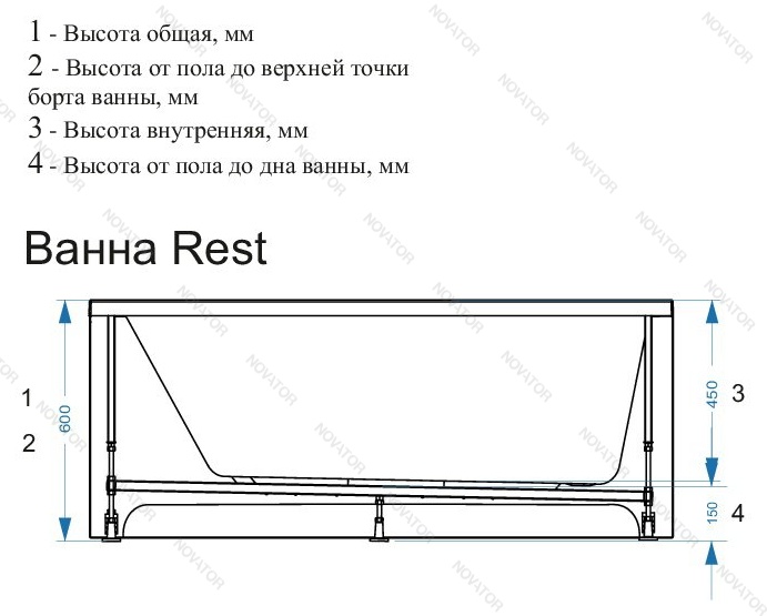 170х70 см Domani-Spa Rest, каркас F17070-V1.2, установочный комплект к каркасу DS09CI1-Rt1-V1.2, панель DS03S170-01