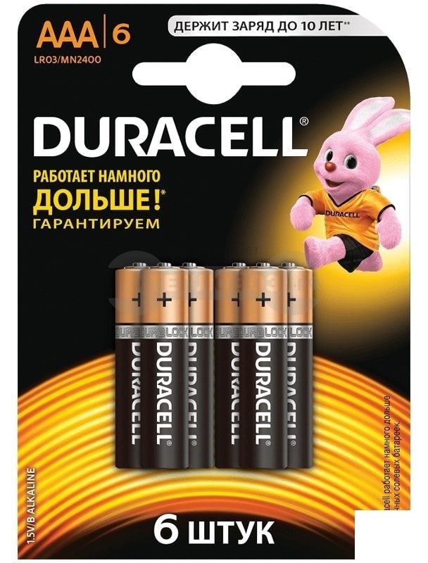 Купить Duracell Basic ААA 1.5V LR03, 6шт в интернет-магазине Тепловоз