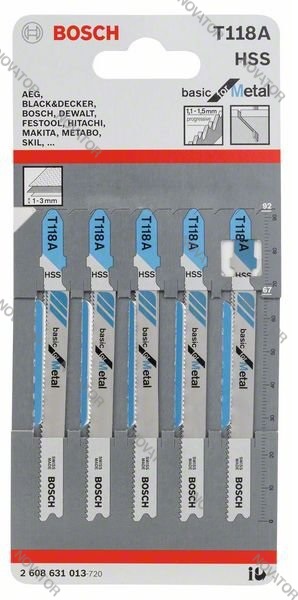 Bosch T118А BIM HSS, 67 мм, 5 шт., для эл. лобзика