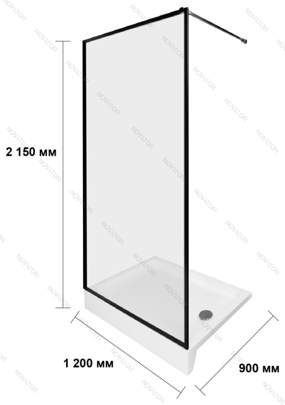 Galletta 120х90 см CP-001-1200 BT, 310 120SQ, прозрачное стекло, профиль черный, с поддоном
