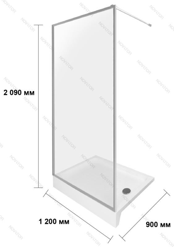Galletta 120 см, CP-001-1200, 310 120SQ, прозрачное стекло, профиль серебряный, с поддоном