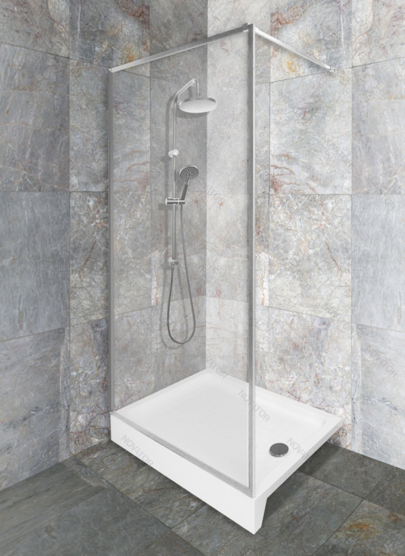 Galletta 120 см, CP-001-1200, 310 120SQ, прозрачное стекло, профиль серебряный, с поддоном
