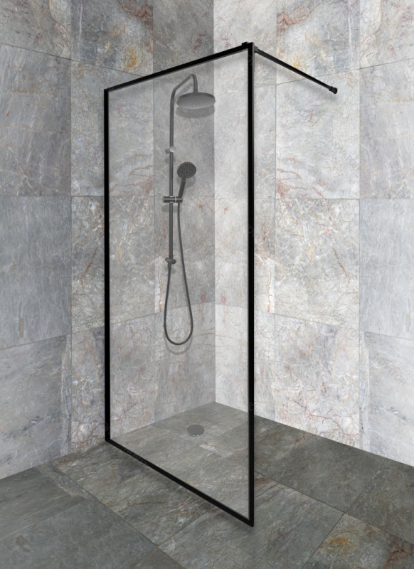 Galletta 120 см, CP-001-1200 BT, прозрачное стекло, профиль черный, без поддона