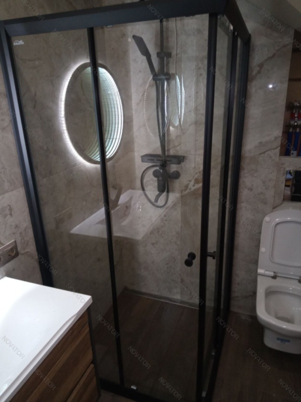 Galletta 90х90 см, 310 90Q-W-BT-01, прозрачное стекло, профиль черный, без поддона