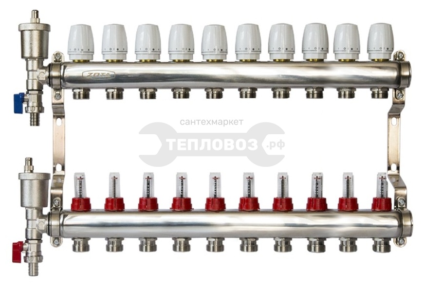 Купить Zota 1"х 10-выходов 3/4 евроконус, нержавеющая сталь в интернет-магазине Тепловоз