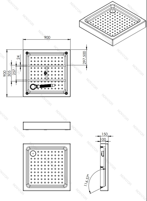 Veconi 90х90 см, RV101-90-01-C4, 90SQ ,прозрачное стекло, профиль хром, с поддоном