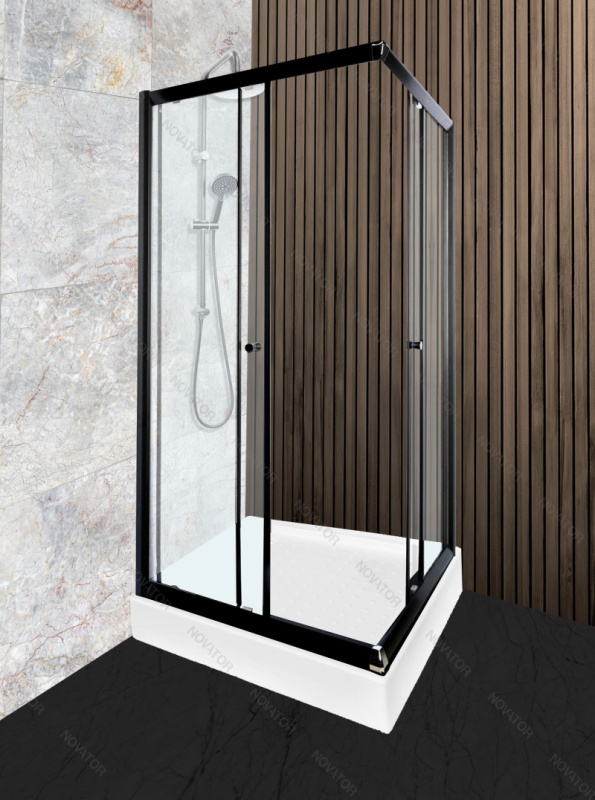 Galletta 90х90 см, 310 90SQ-BT-01, 90SQ, прозрачное стекло, профиль черный, с поддоном