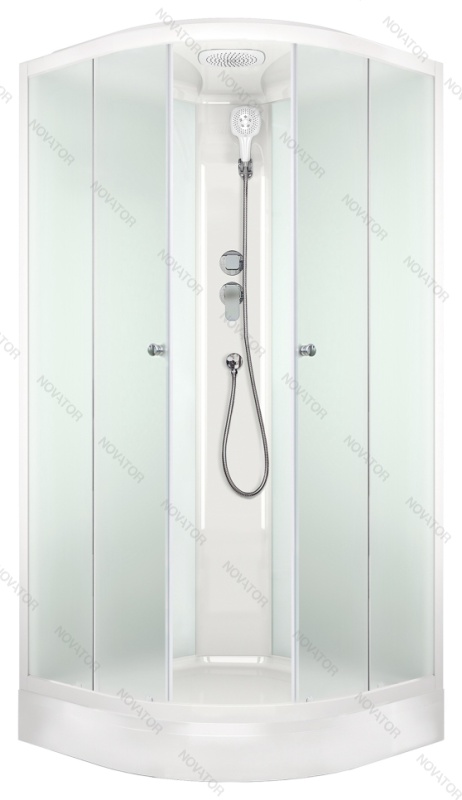 Domani-Spa Delight Slim 80х80 см, сатин-матированное стекло, профиль белый, поддон низкий
