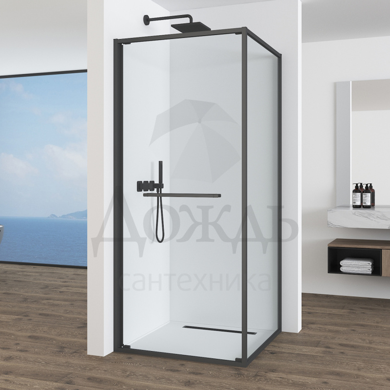Купить 90х90, Black & White S1120-9090GM, прозрачное стекло, профиль брашированная оружейная сталь, слайд -дверь в интернет-магазине Дождь