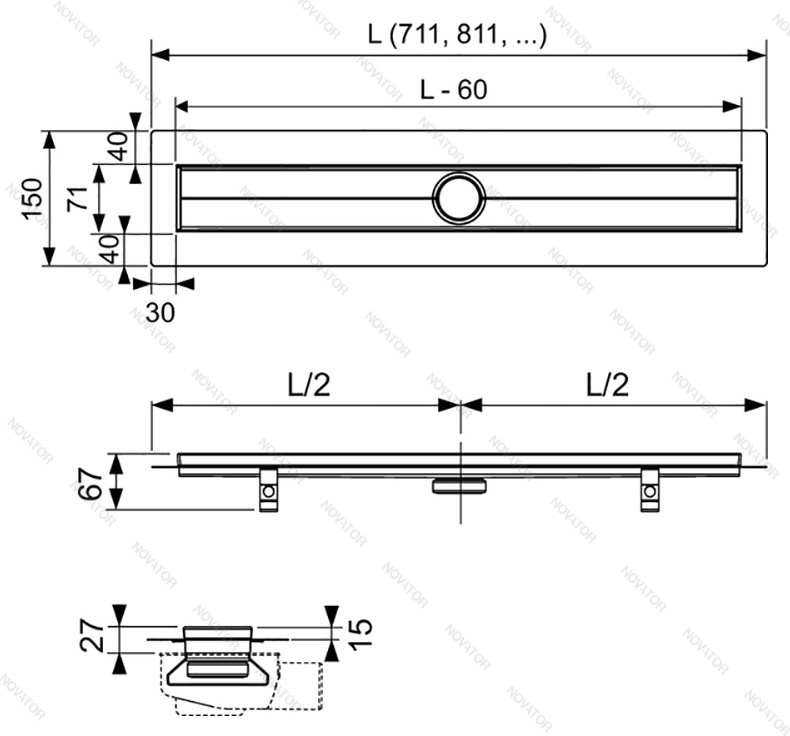TECEdrainline 600800/600810/650001/660003, 800мм, сталь