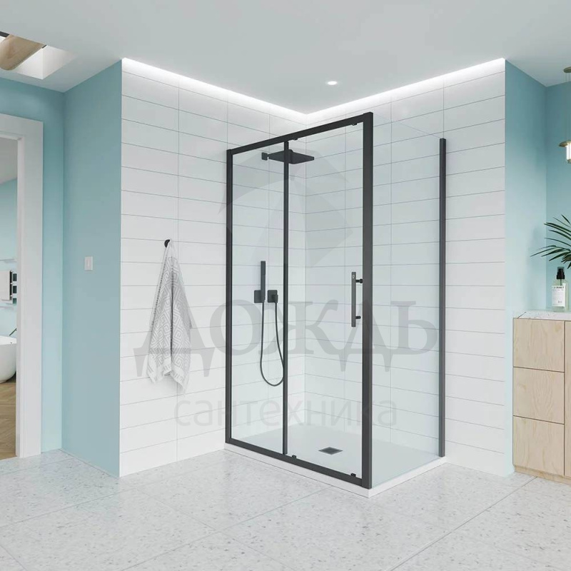 Купить Veconi 120х80 см, E1-B E1-B-120-01-C9, прозрачное стекло, профиль черный матовый, без поддона в интернет-магазине Дождь