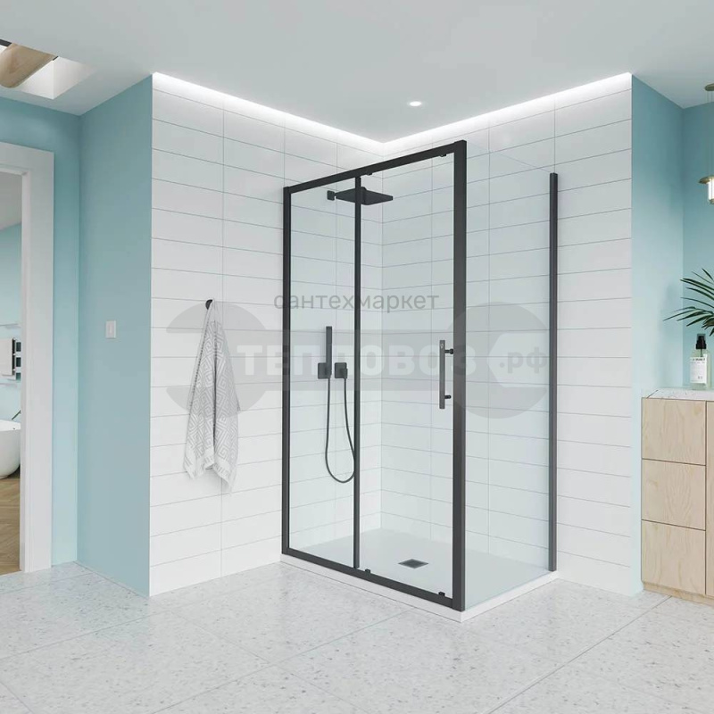 Купить Veconi 120х80 см, E1-B E1-B-120-01-C9, прозрачное стекло, профиль черный матовый, без поддона в интернет-магазине Тепловоз