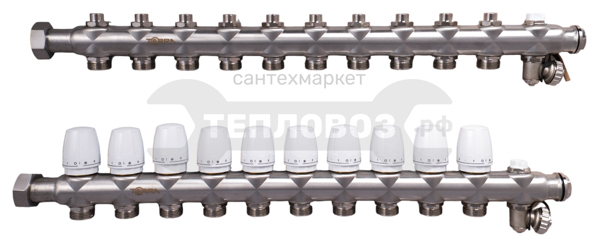 Купить Terra Tcbv-10+1, 1"х 10+1-выхода 3/4" евроконус, нержавеющая сталь, с регулировочными и балансировочными клапанами в интернет-магазине Тепловоз