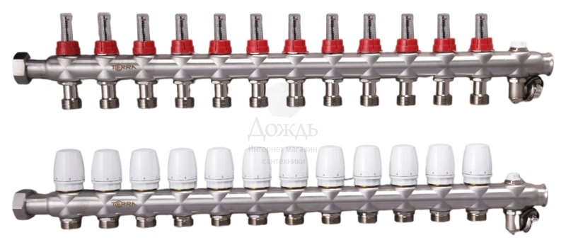 Купить Terra TCS-12+1, 1"х 12+1-выхода 3/4" евроконус, нержавеющая сталь, с ручным воздухоотводчиком в интернет-магазине Дождь