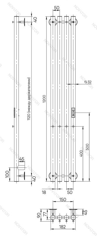 Otgon Stella 4 OTG-LSTE120-18GFMRt, 120х18 см, графит