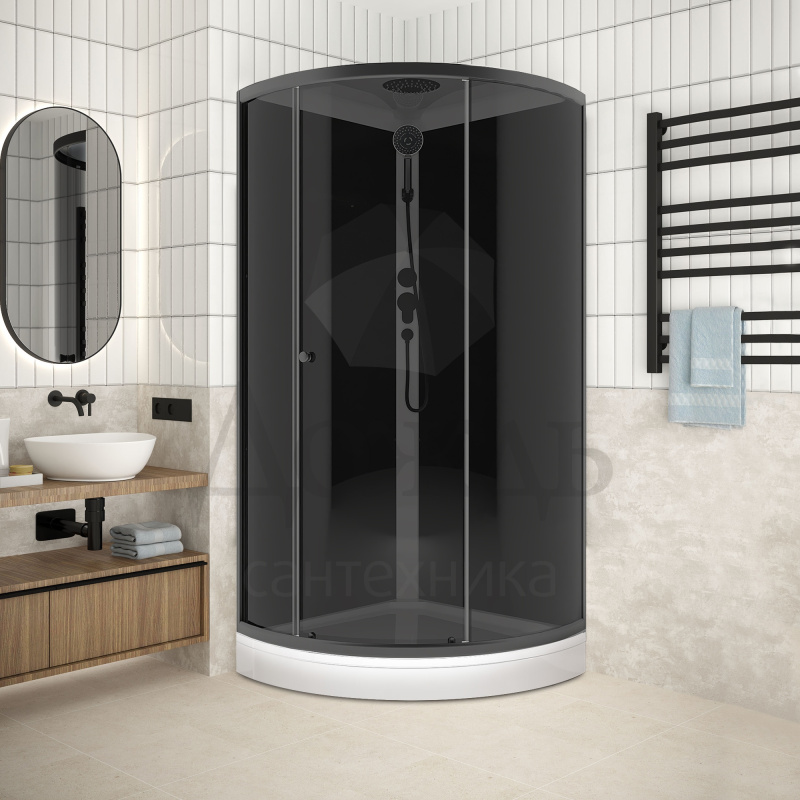 Купить DOMANI-Spa 90х90 см Simple Sm99, тонированное стекло, профиль графит, поддон низкий в интернет-магазине Дождь